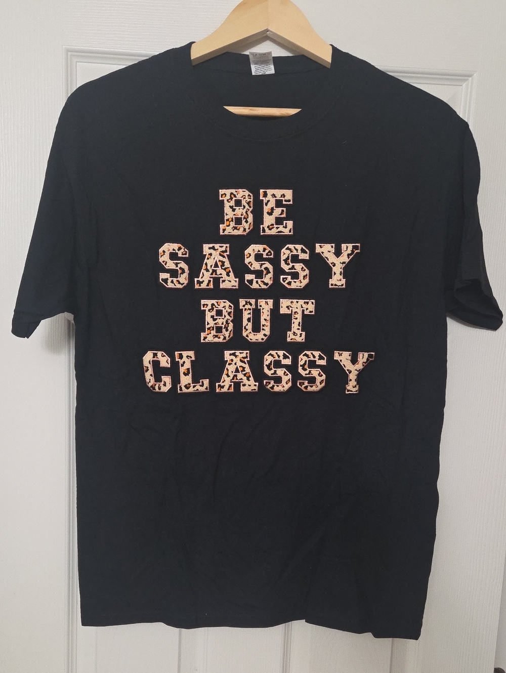 Black Graphic Tee "Be Sassy But Classy" with Leopard Print Letters